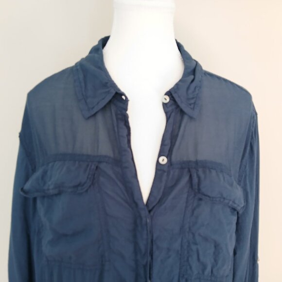 Anthropologie Holding Horses Oversized Button Up Semi Sheer Tunic Navy Large - Picture 3 of 8